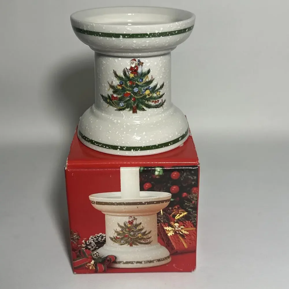 NIB Mikasa Christmas Treats Candleholder Pillar Taper Ceramic Decor Vintage
